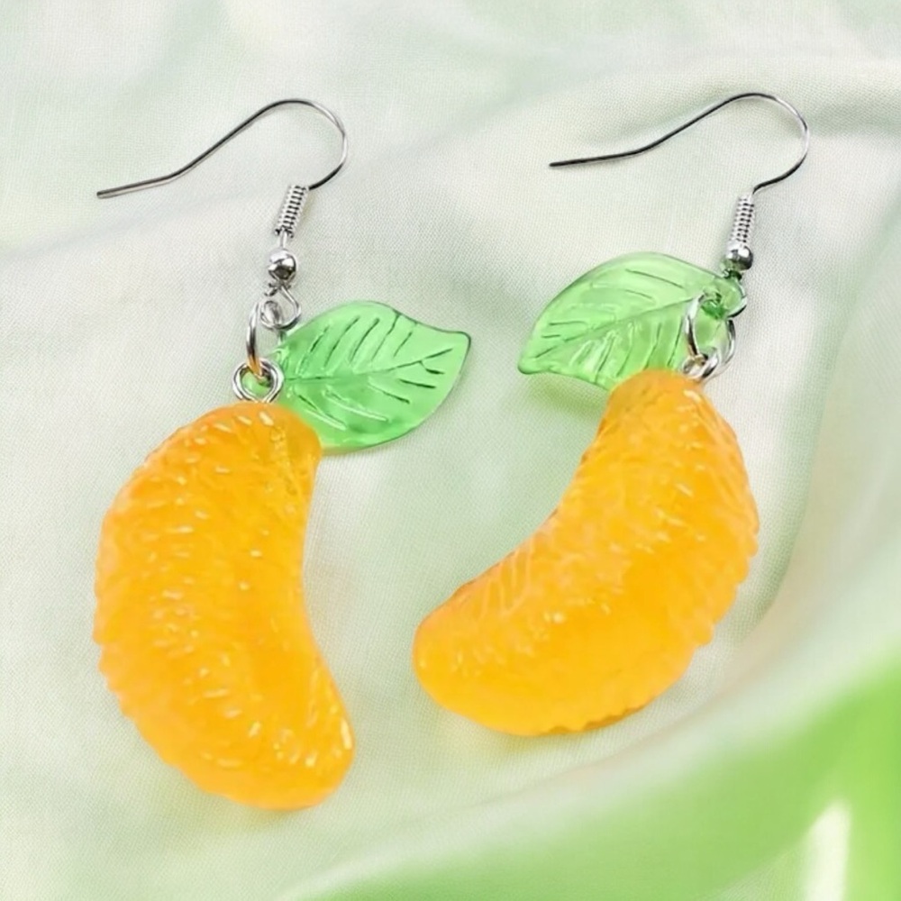 1pair Orange Slice Resin Drop Dangle‎ Earrings Creative Fruit Pendant Earrings - Picture 4 of 10